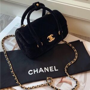 Chanel Beauty velvet makeup bag cylinder velvet with crossbody chain